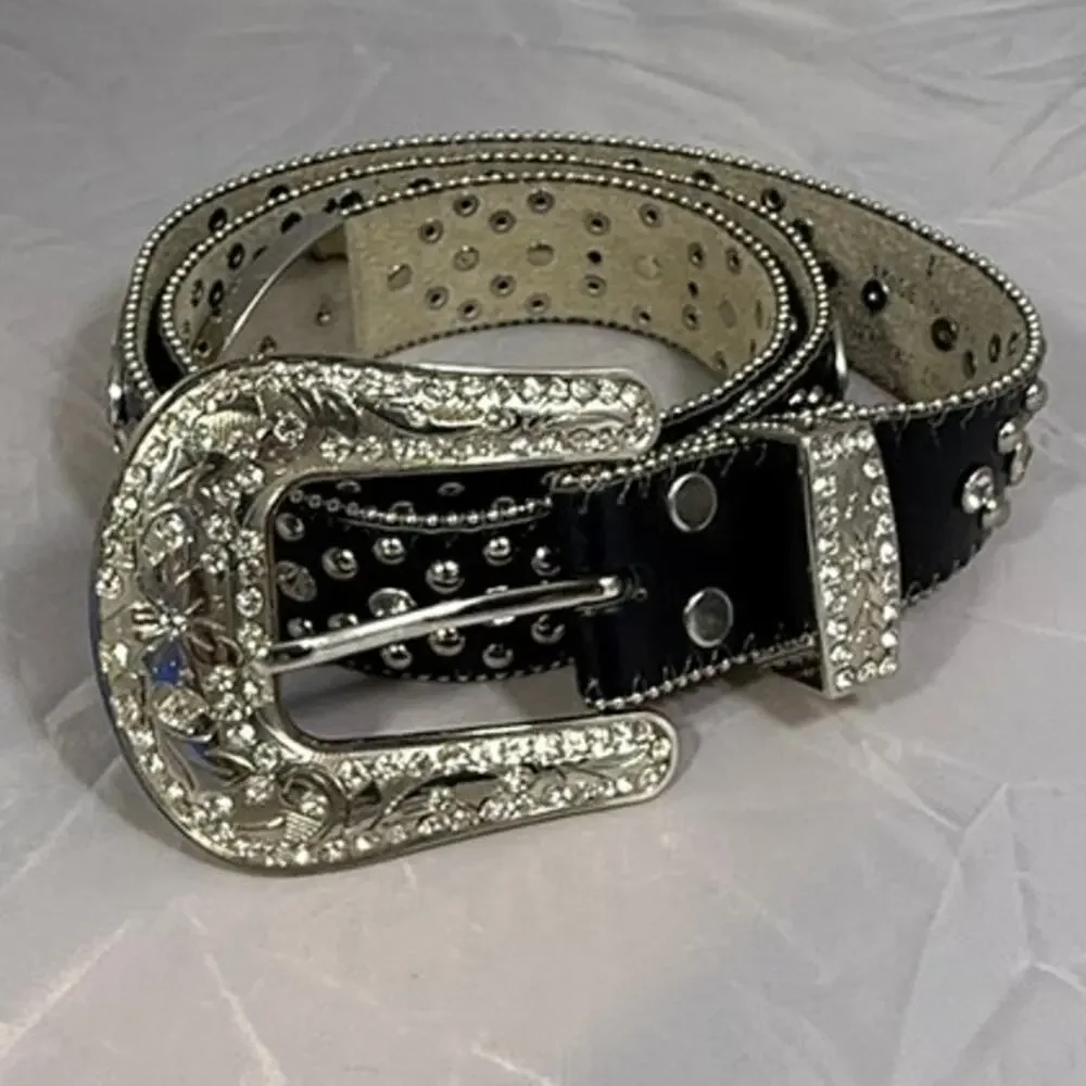 Baltimore Ravens NFL Studded Rhinestone Western Belt Black Leather